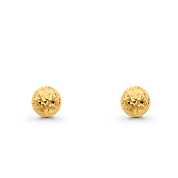 Full Diamond Cut Ball Post Earrings 14K Real Yellow Gold 0.7grams 5mm